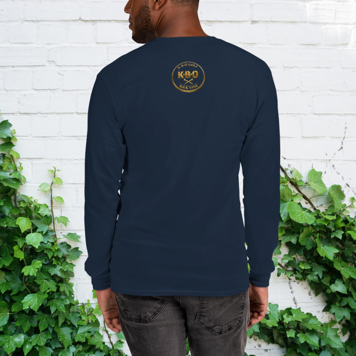 “Flush It!!!” Unisex Long Sleeve Shirt – Humorous Golfer Gift, navy, back view
