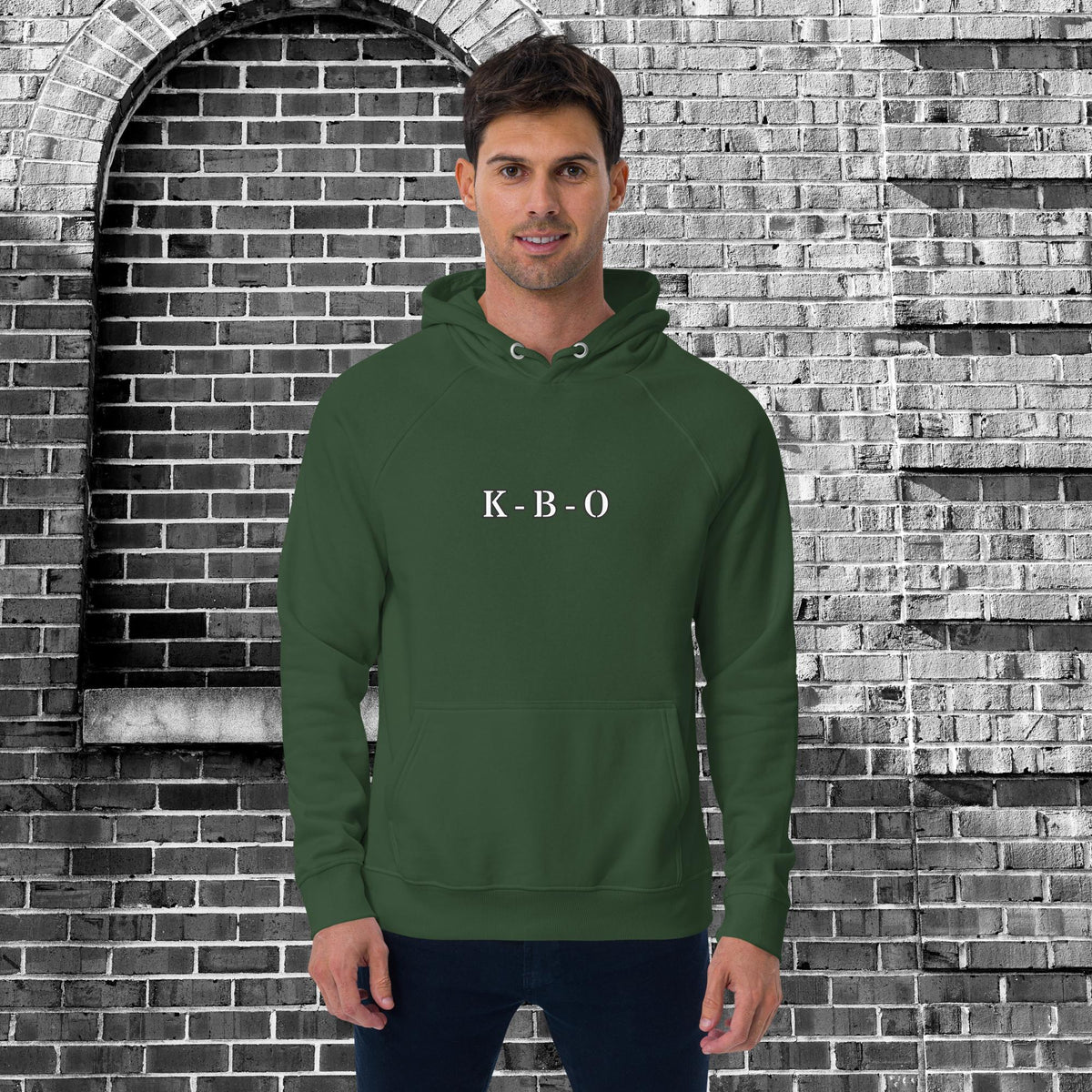 Verbal Debris Incoming Unisex Raglan Hoodie, bottle green, front view
