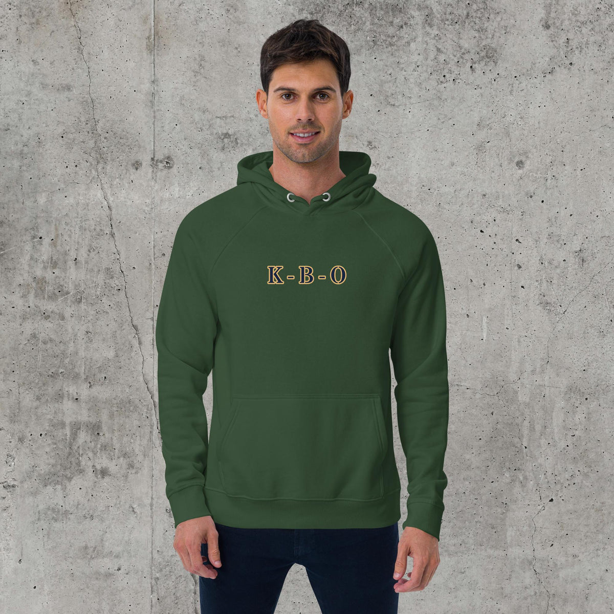 Between The Chaos And The Quiet Unisex Raglan Hoodie | Heavyweight Police Graphic Fleece, bottle green, front view
