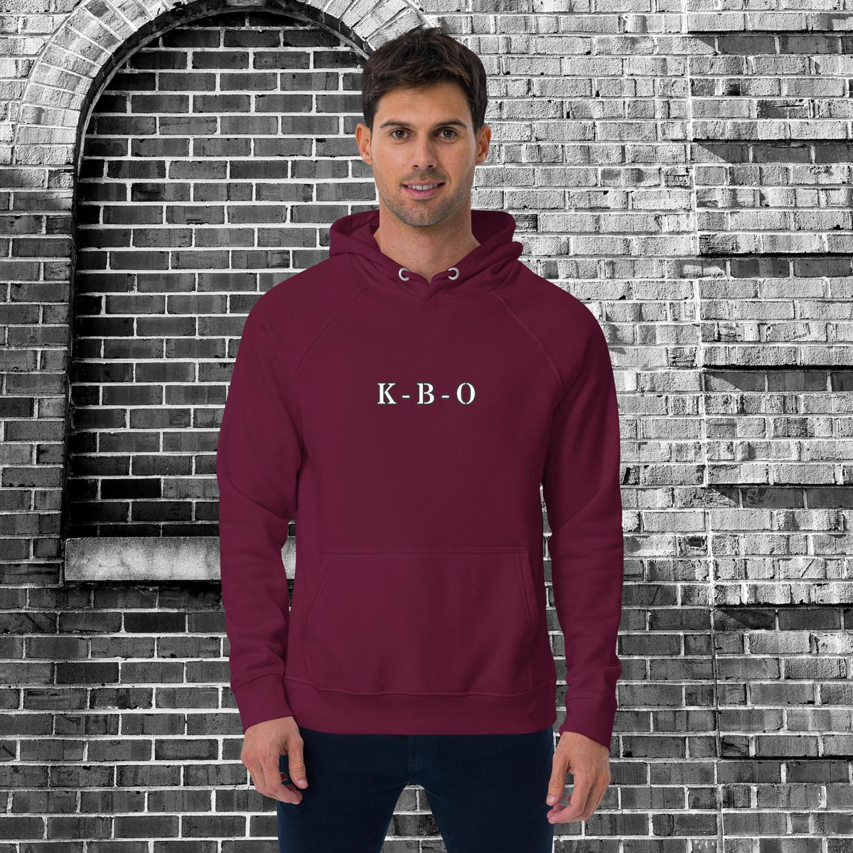 Verbal Debris Incoming Unisex Raglan Hoodie, burgundy, front view