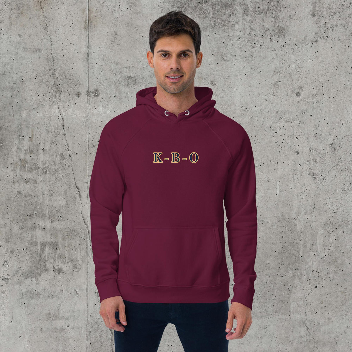 Between The Chaos And The Quiet Unisex Raglan Hoodie | Heavyweight Police Graphic Fleece, burgundy, front view