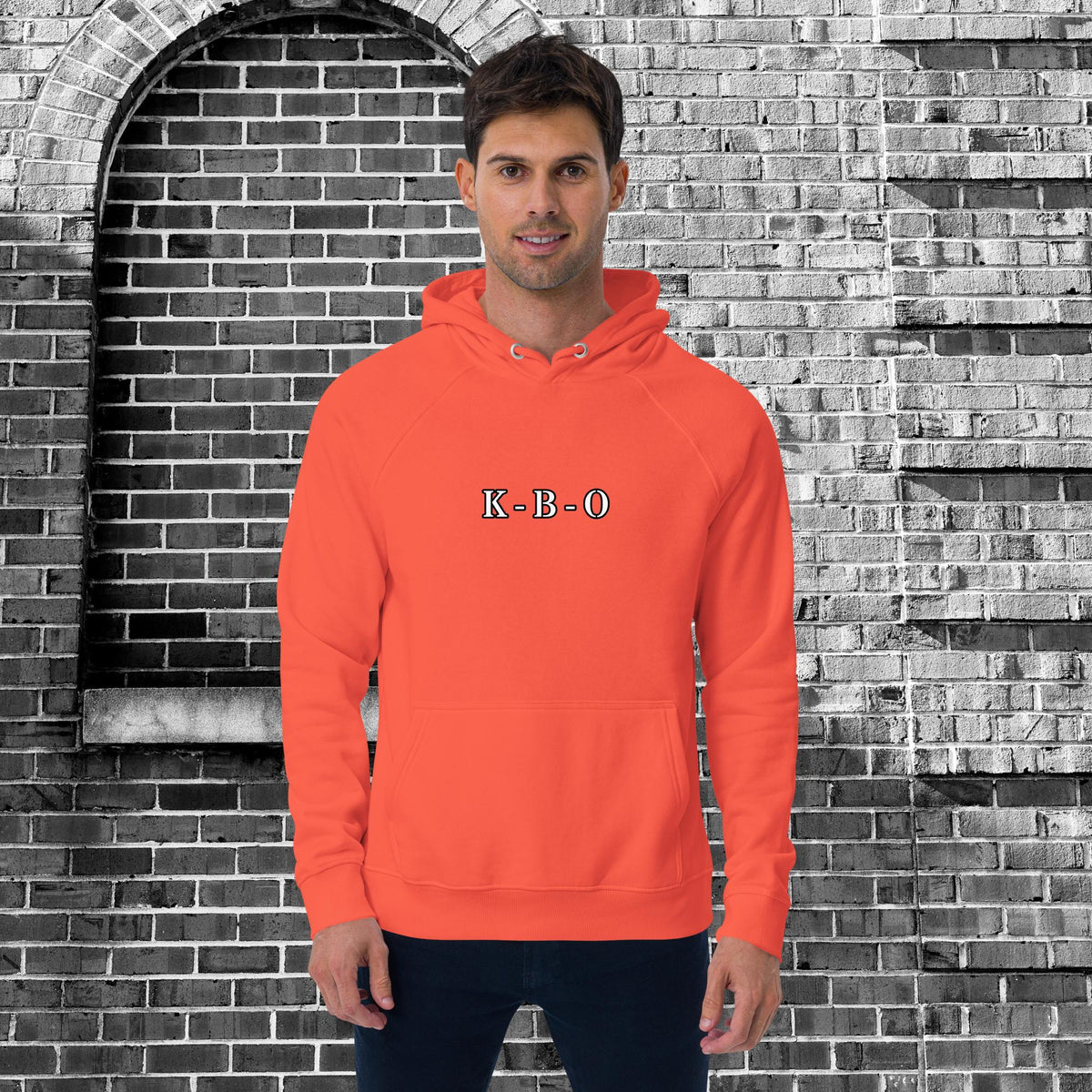 Verbal Debris Incoming Unisex Raglan Hoodie, burnt orange, front view