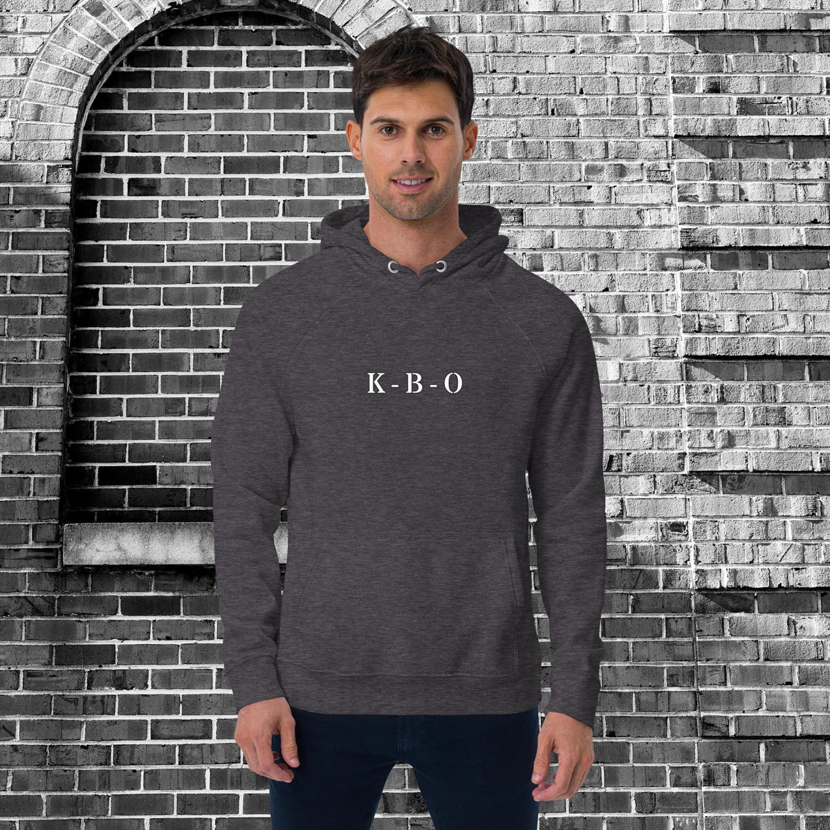 Verbal Debris Incoming Unisex Raglan Hoodie, charcoal melange, front view