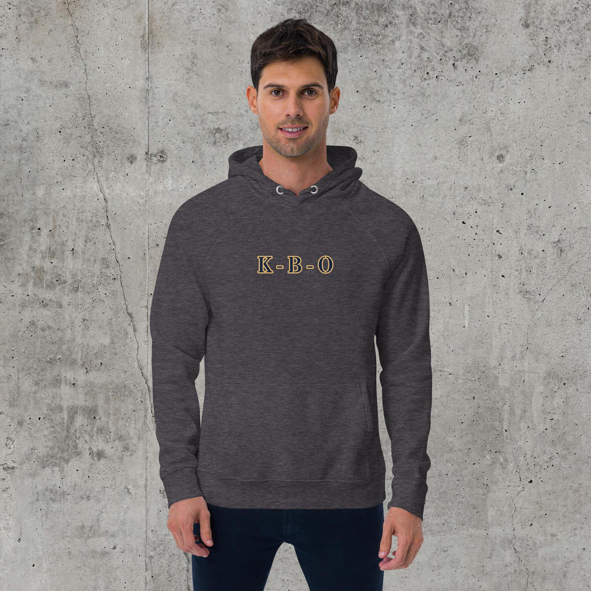 Between The Chaos And The Quiet Unisex Raglan Hoodie | Heavyweight Police Graphic Fleece, charcoal melange, front view