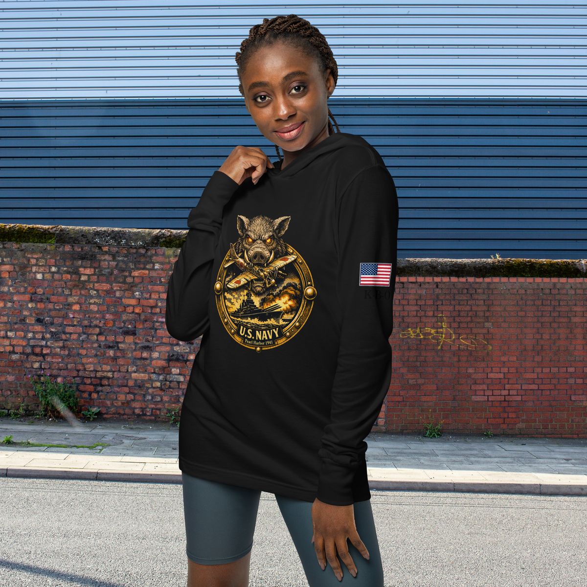 Praise the Lord and Pass the ammunition Hooded long-sleeve Unisex tee, black, front view