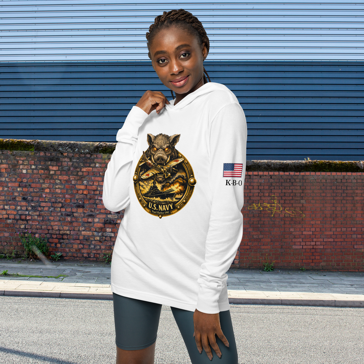 Praise the Lord and Pass the ammunition Hooded long-sleeve Unisex tee, white, front view