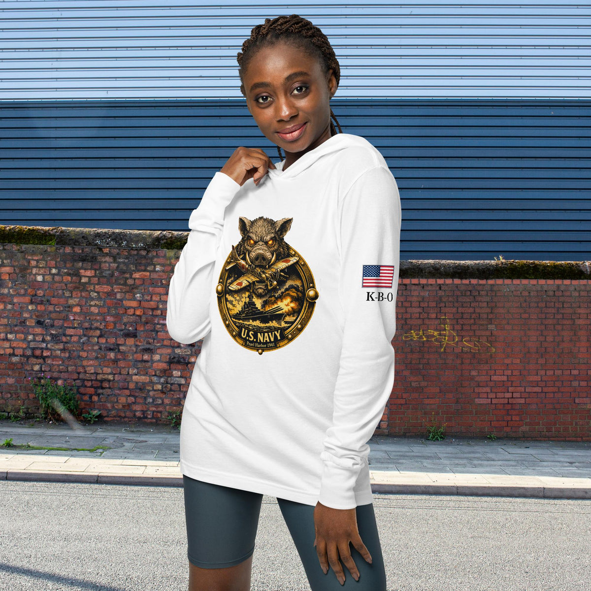 Praise the Lord and Pass the ammunition Hooded long-sleeve Unisex tee, white, front view