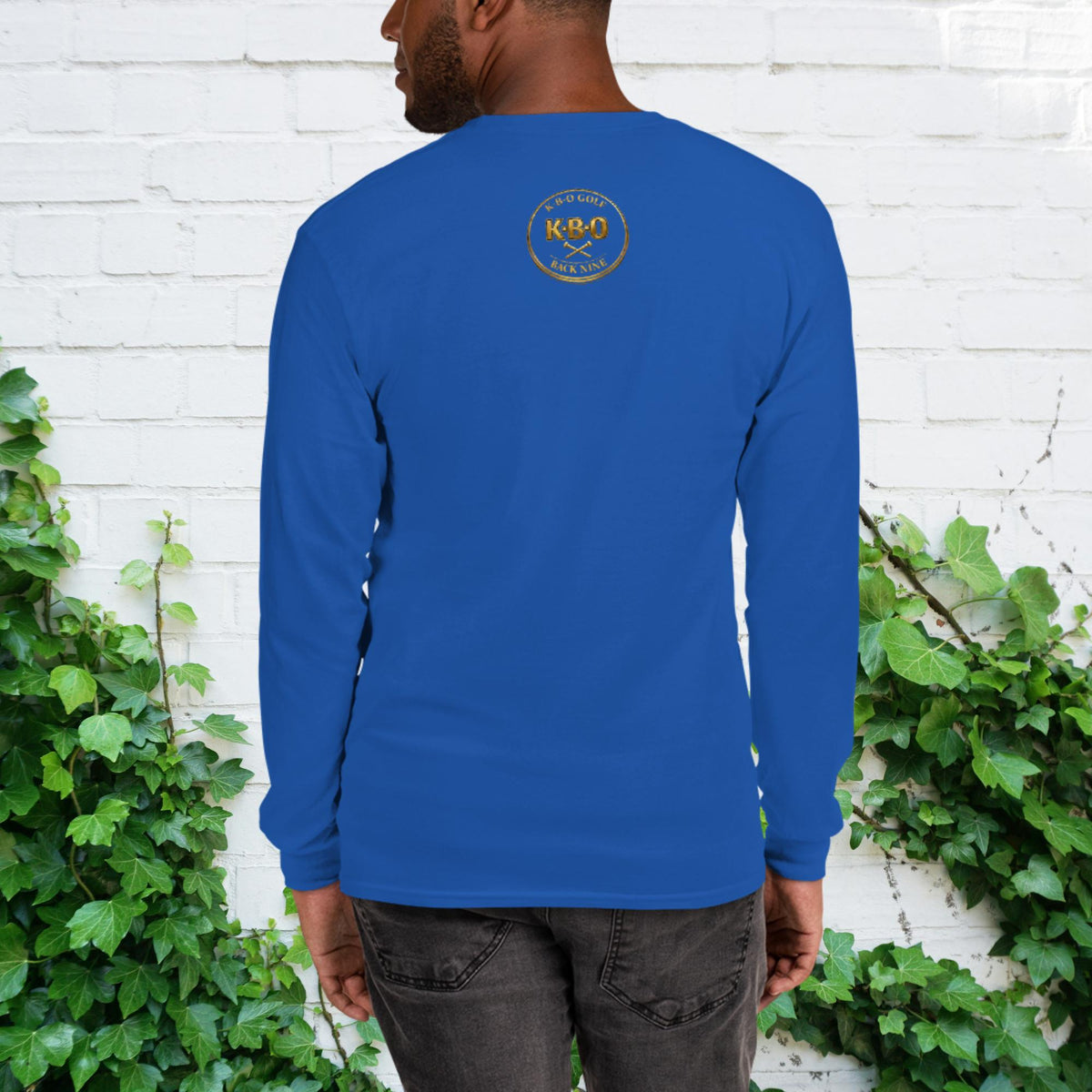 “Flush It!!!” Unisex Long Sleeve Shirt – Humorous Golfer Gift, royal, back view