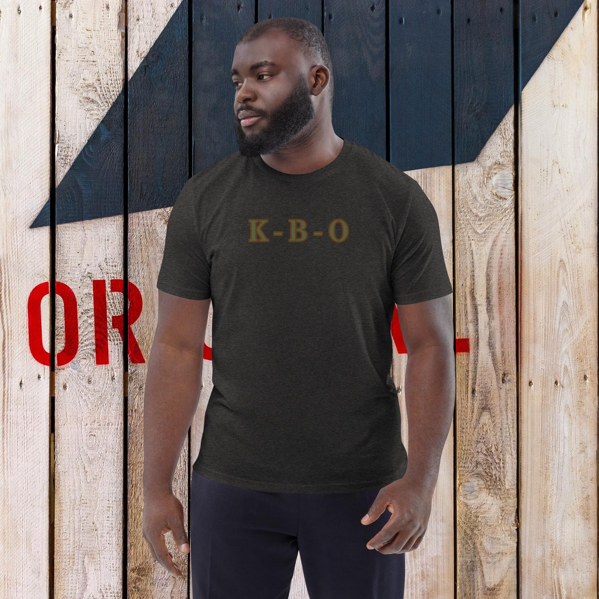 KBO A Signature Exit: “Crop Dustin’” Organic Unisex Graphic Tee, dark heather grey, front view