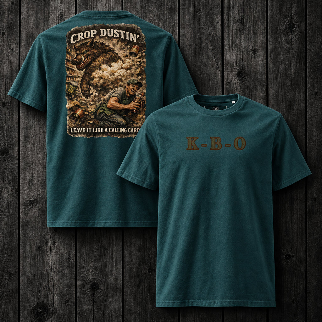 KBO A Signature Exit: “Crop Dustin’” Organic Unisex Graphic Tee, stargazer, front and back view