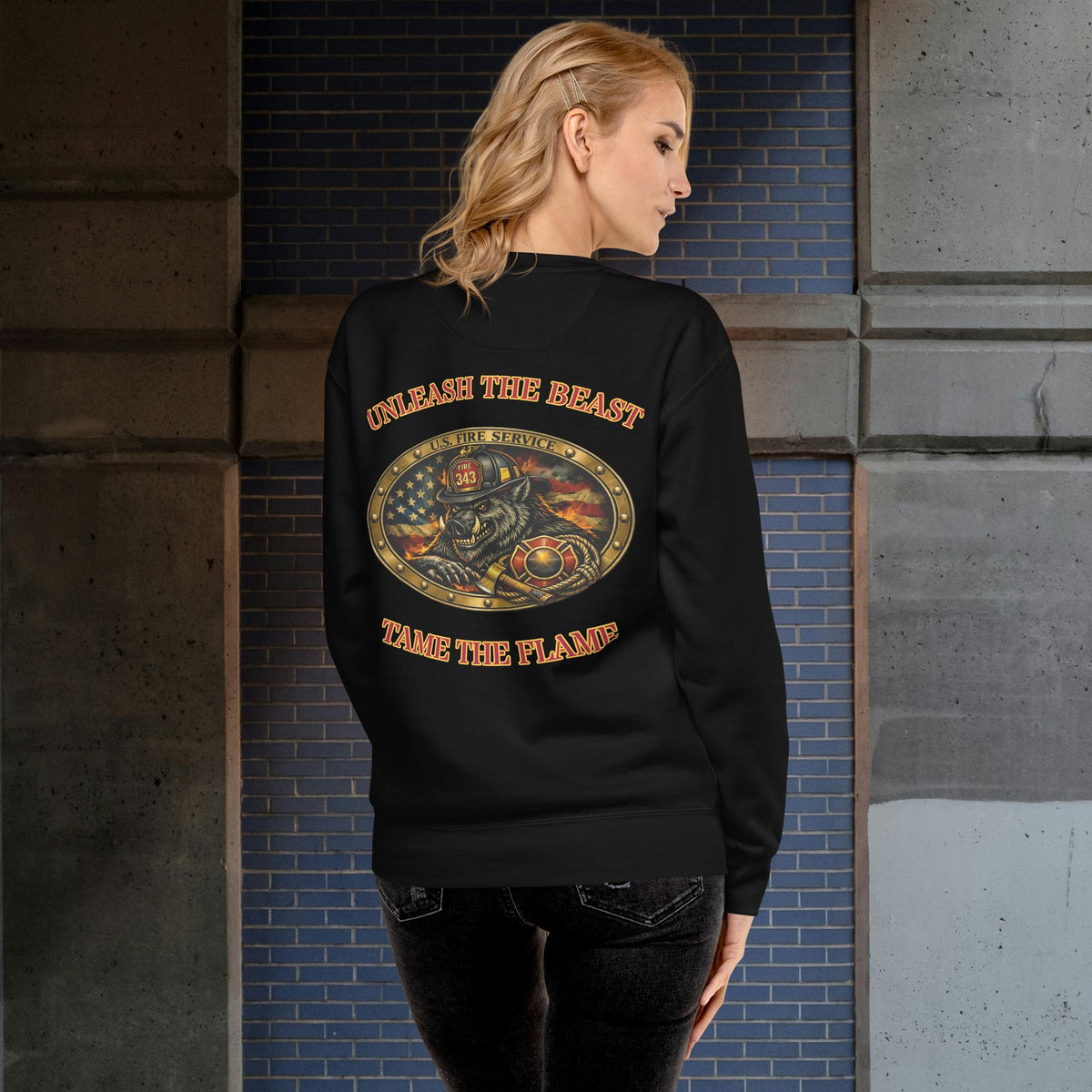 U.S. Fire Service Unisex Crewneck Sweatshirt | Heavyweight Fleece, black, back view