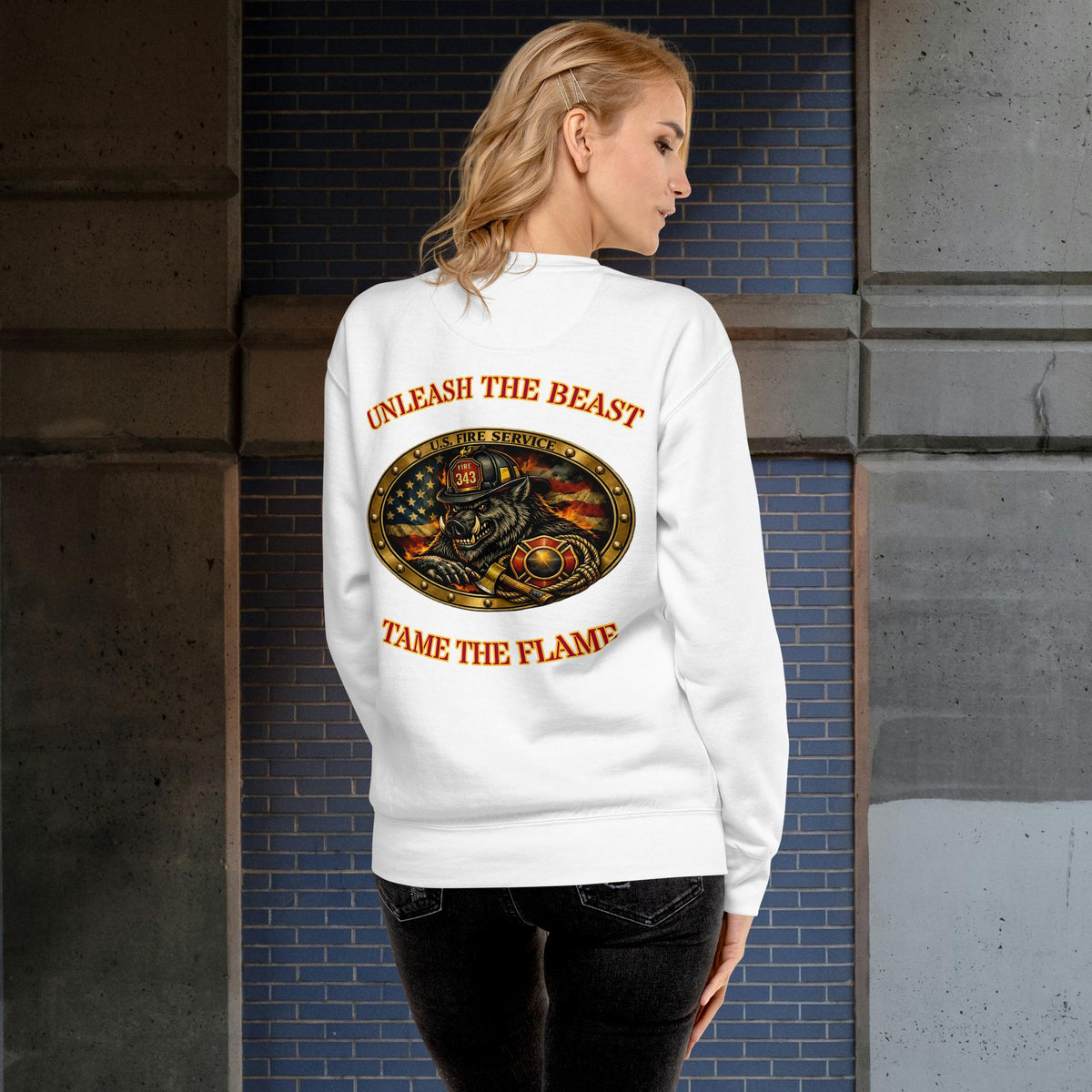 U.S. Fire Service Unisex Crewneck Sweatshirt | Heavyweight Fleece, white, back view